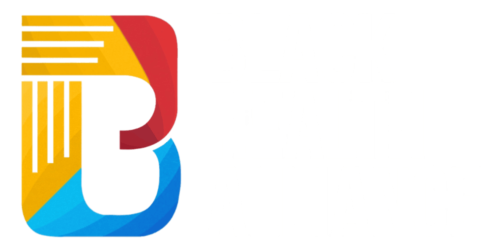 Logo of Black Health Alliance with stylized letter B in red, yellow, blue, and black, and bold white text beside it.