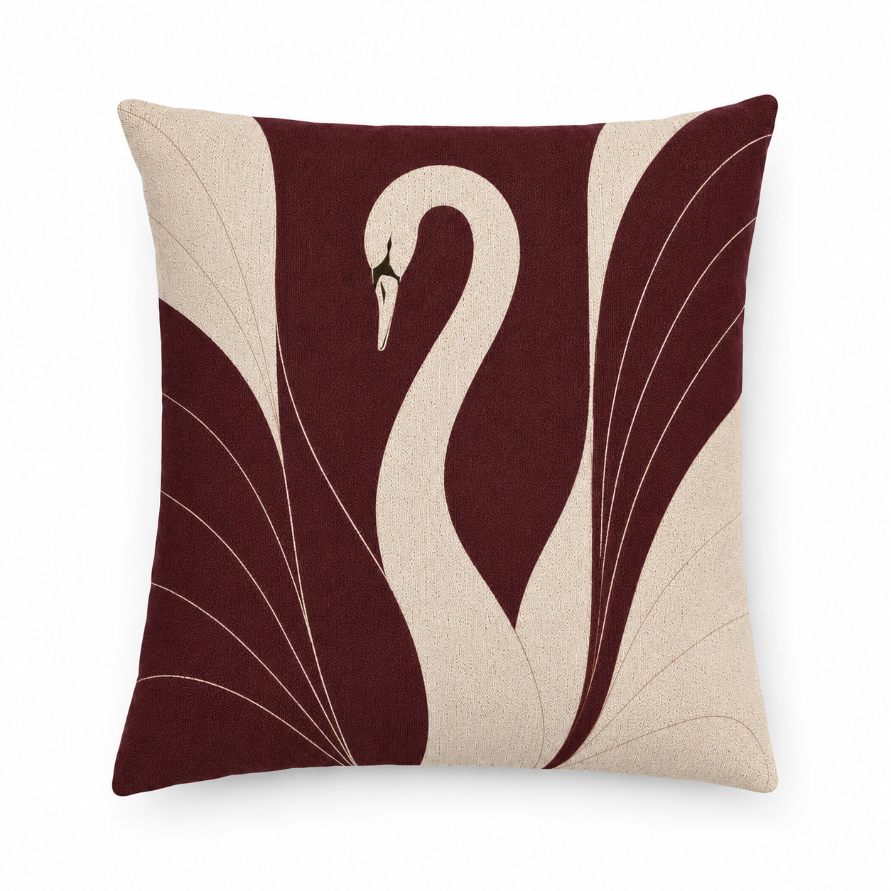 Side view of Burgundy Cygnus woven pillow showing texture and pattern