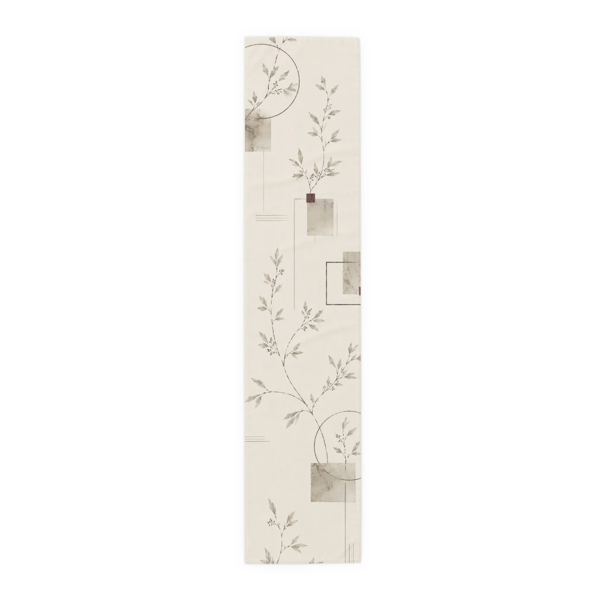 Close-up of ivory Japandi floral pattern on table runner