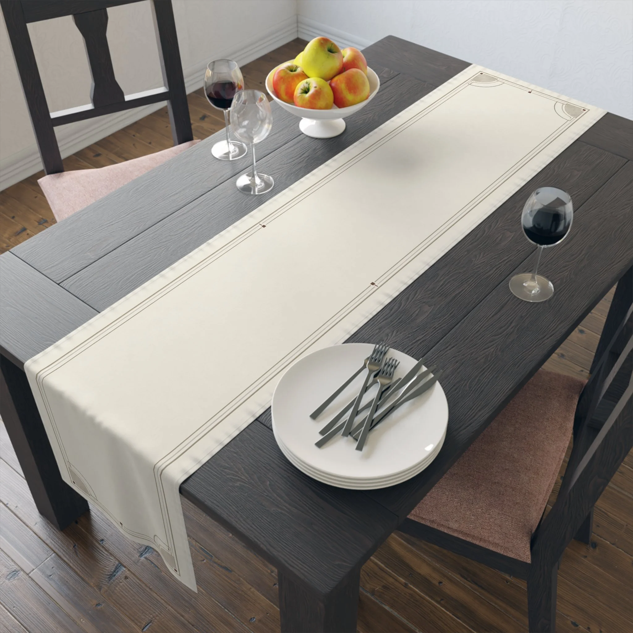 Ember Frame Cloth Table Runner folded showing hemmed edges