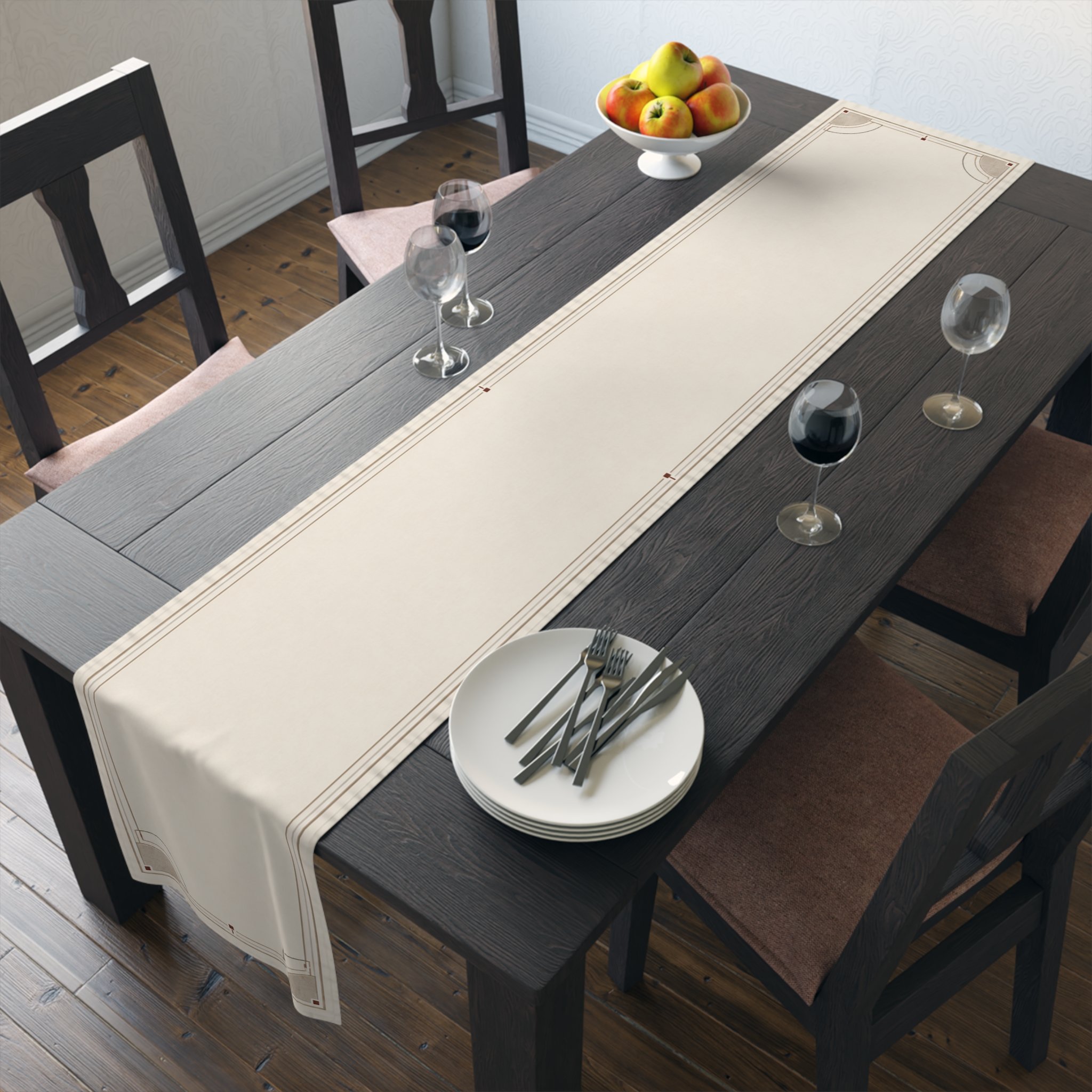 Ember Frame Cloth Table Runner displayed with gift wrapping