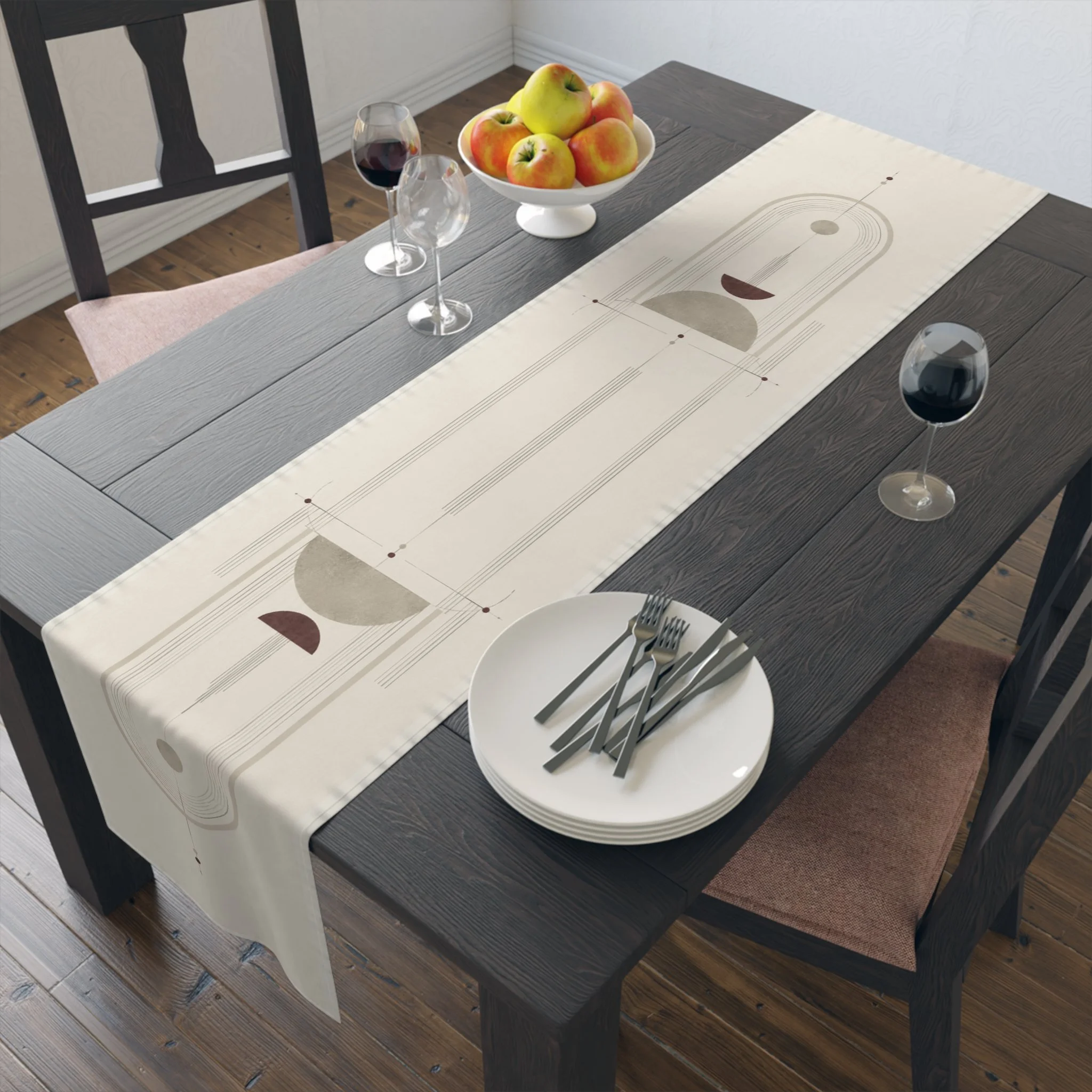 Table runner laid out for intimate dining setting