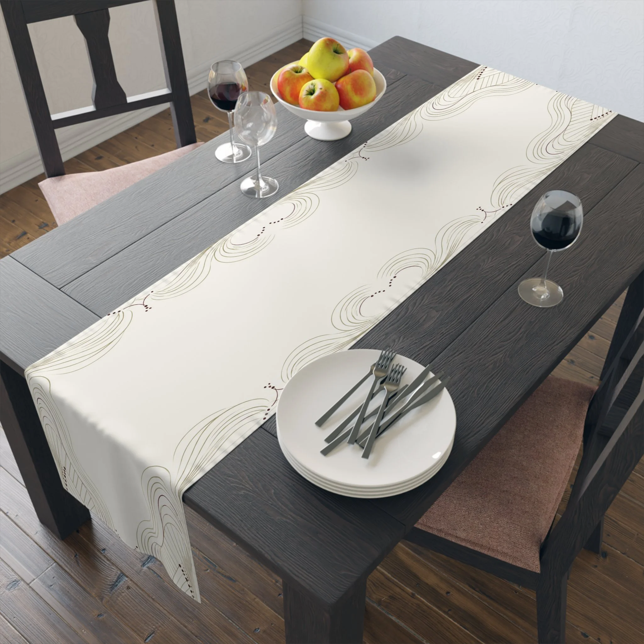 Folded Ember Wave table runner highlighting fabric options and print quality