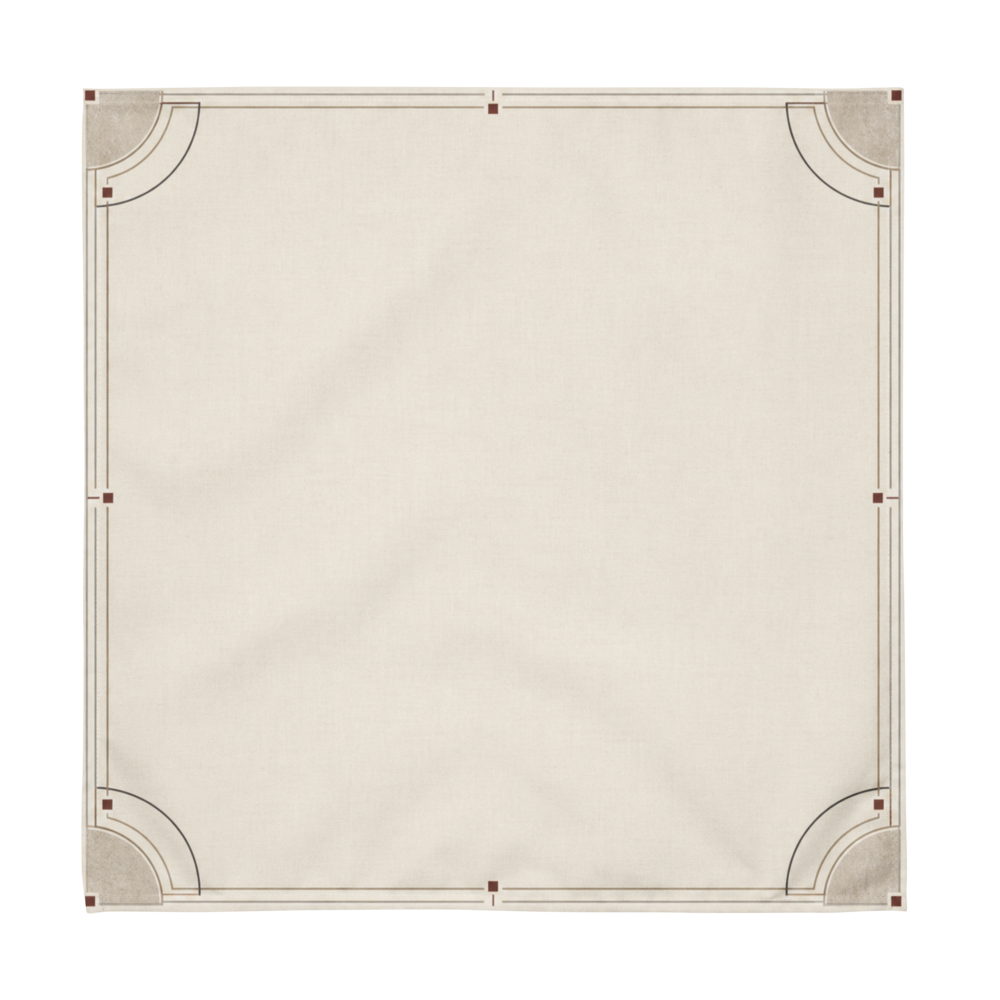 Ivory cloth napkin with olive branch and cranberry botanical print folded on table