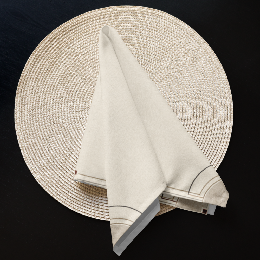 Close-up of hemmed edge and botanical print on Ember Frame cloth napkin