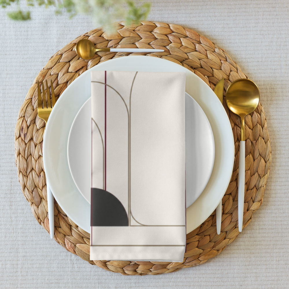 Close-up of geometric arch pattern on ivory cotton twill napkin