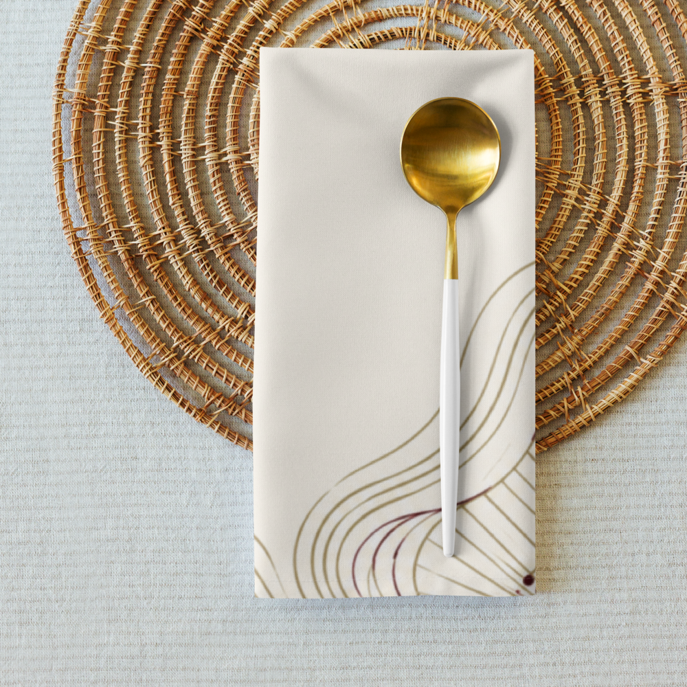 Stack of Ember Wave cotton twill napkins showing hemmed edges