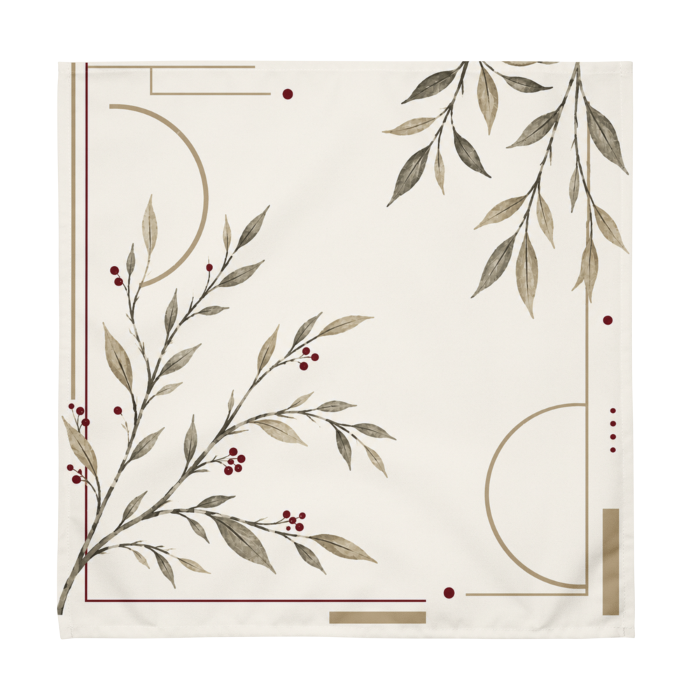 Ember Botanical Cloth Napkin folded on a wooden table