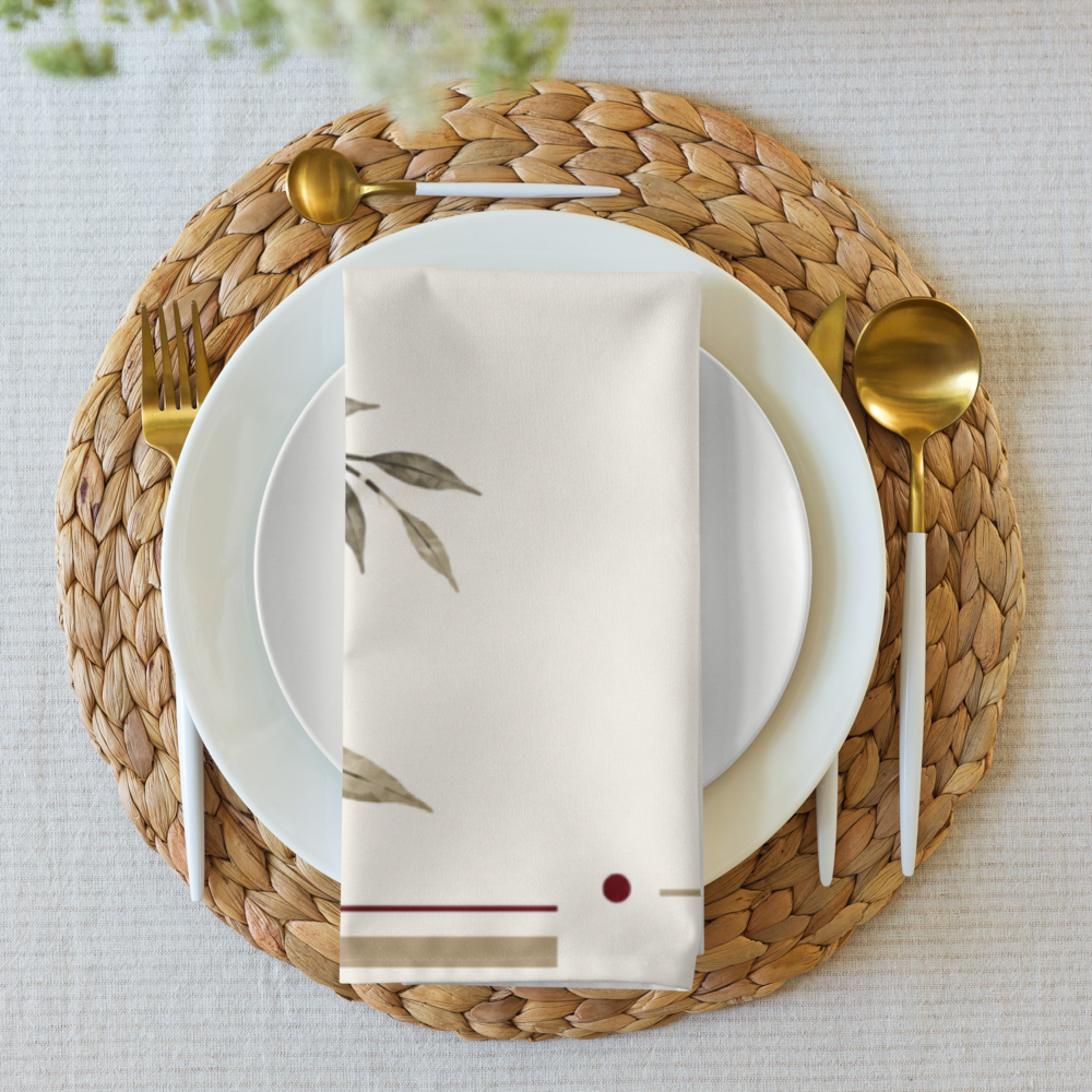 Set table featuring Ember Botanical Cloth Napkin and woven textures