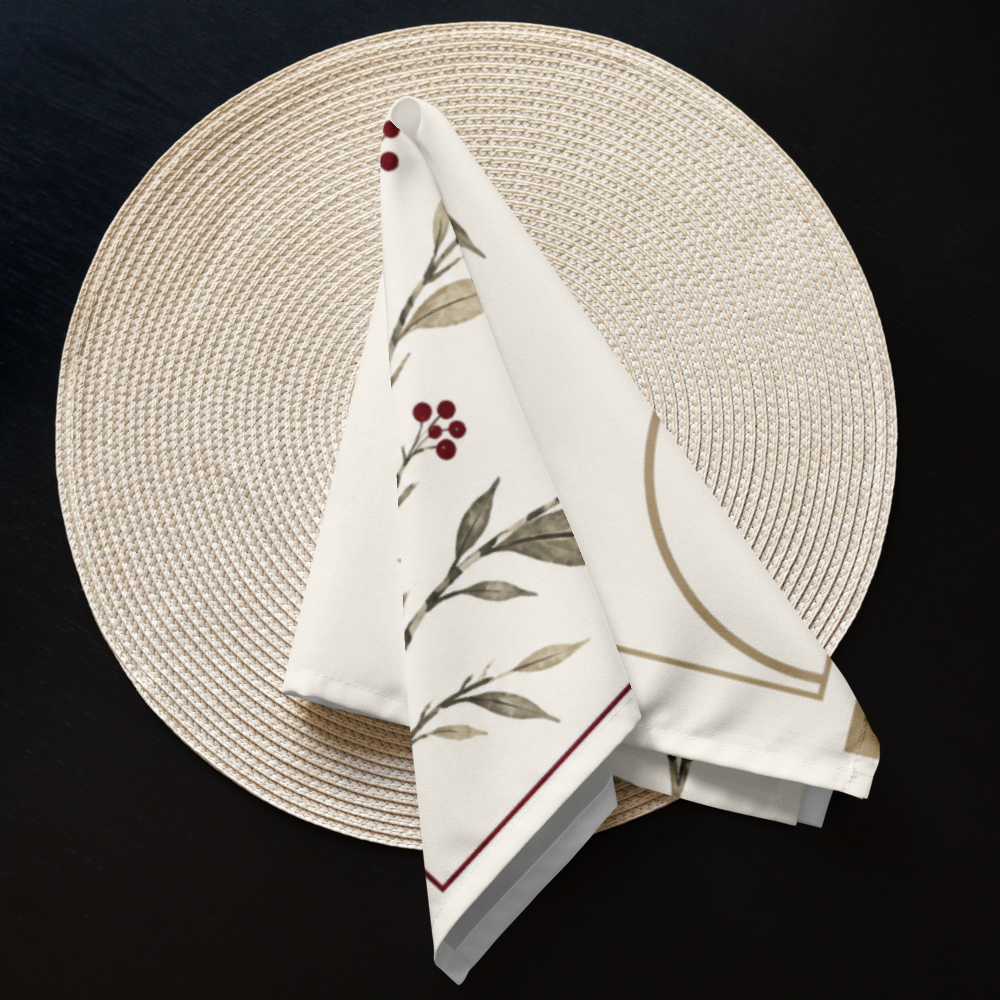 Ember napkin with hemmed edges displayed on neutral table setting
