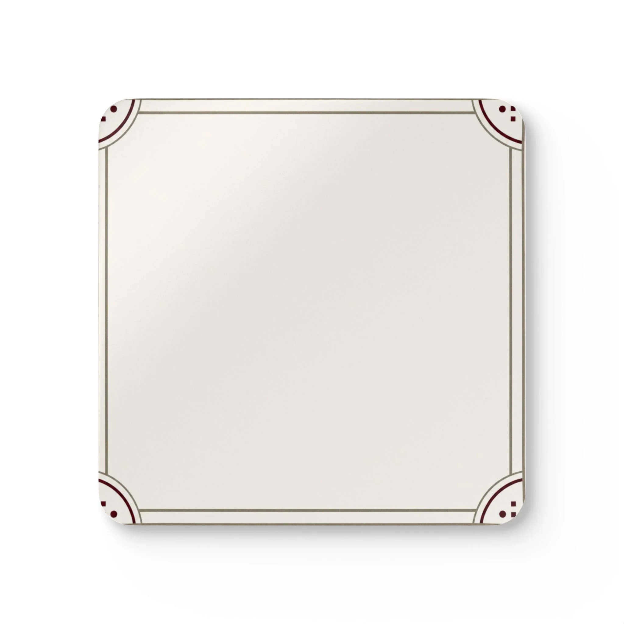 Set of four Ember Frame coasters with geometric copper frame design stacked