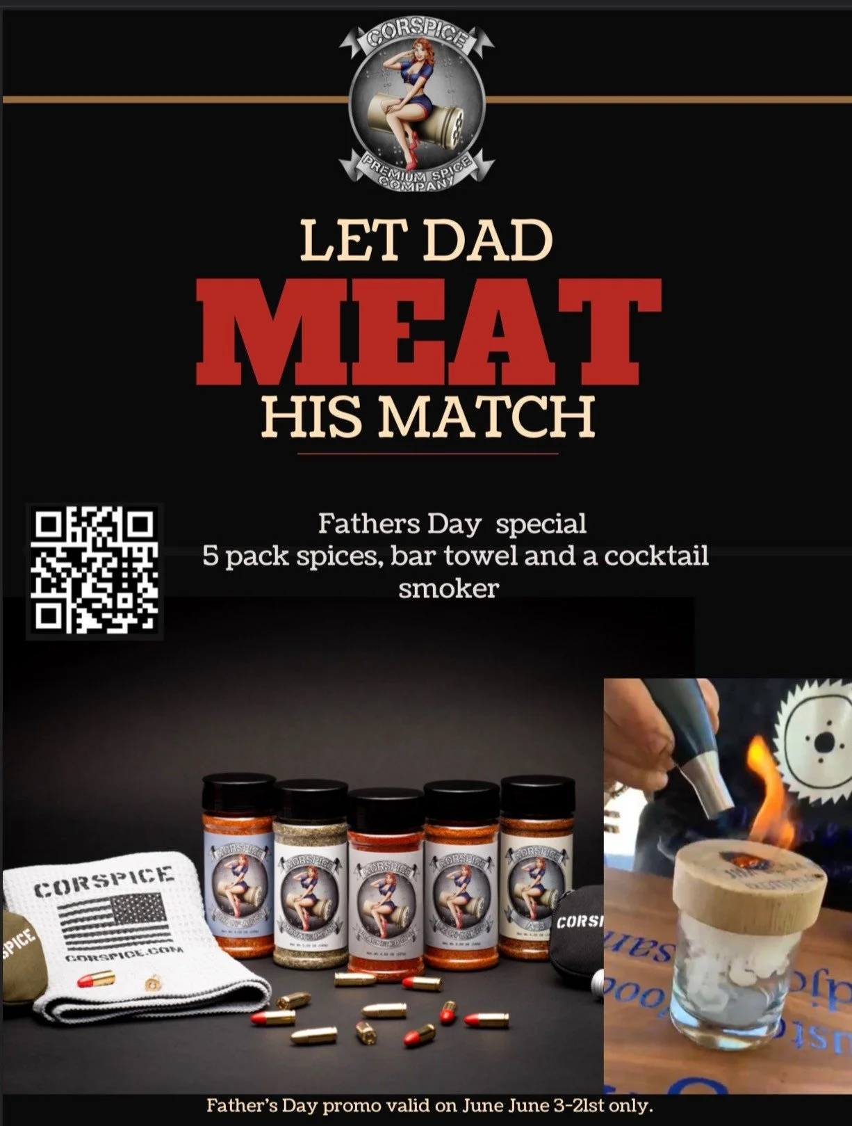 Father Day Gift set including bar towel, cocktail smoker, and spices