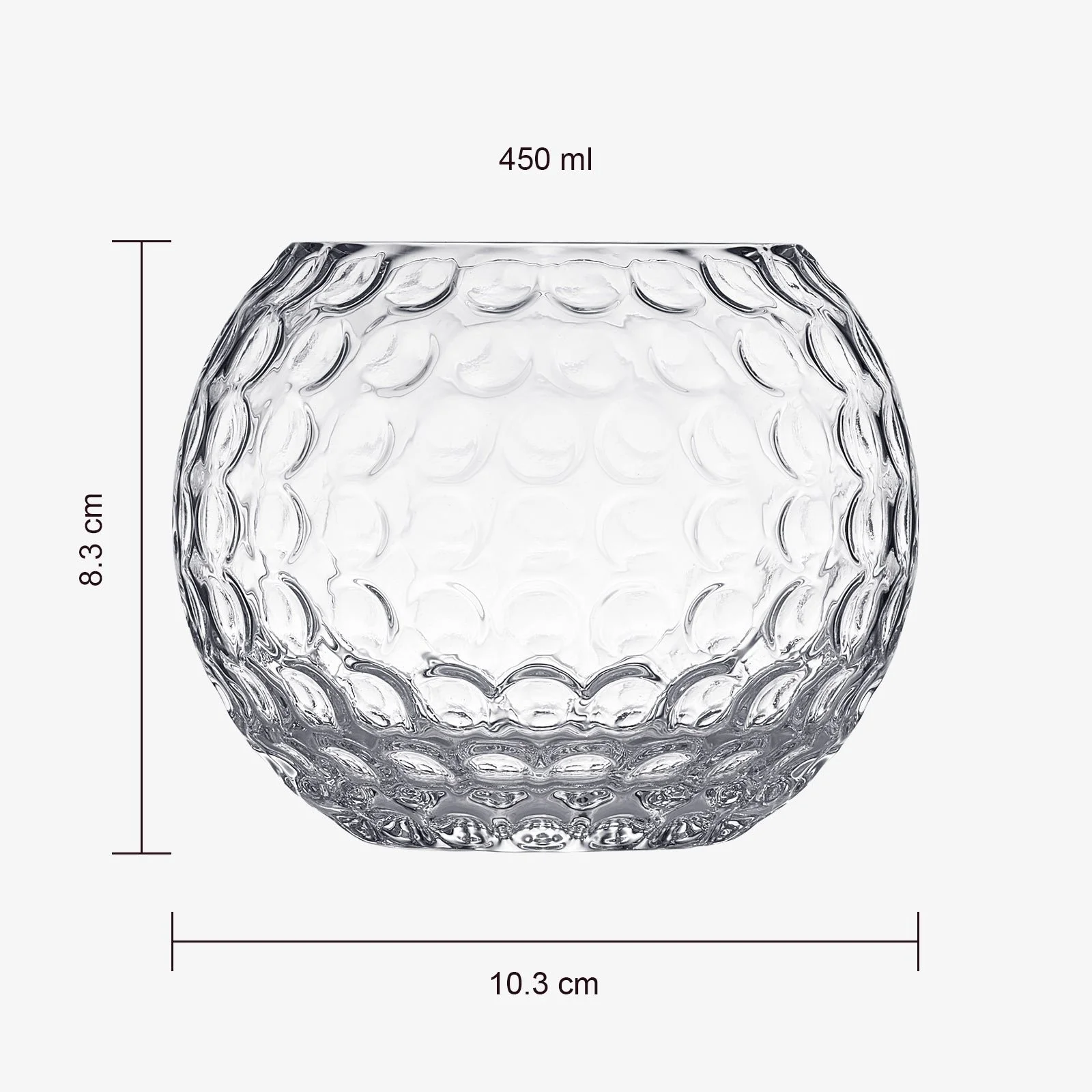 Set of three 15 oz golf ball-shaped whiskey glasses