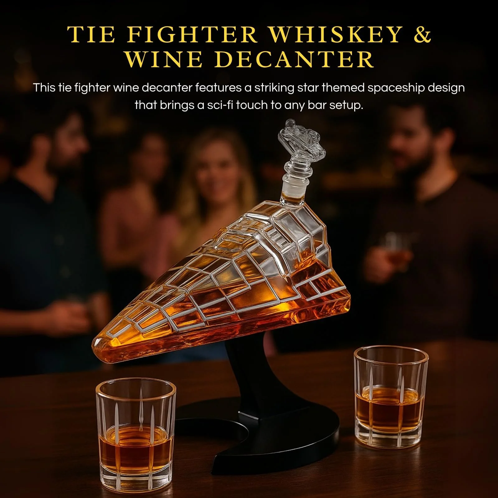 Side view detail of Galactic Command Cruiser Decanter Set glass craftsmanship