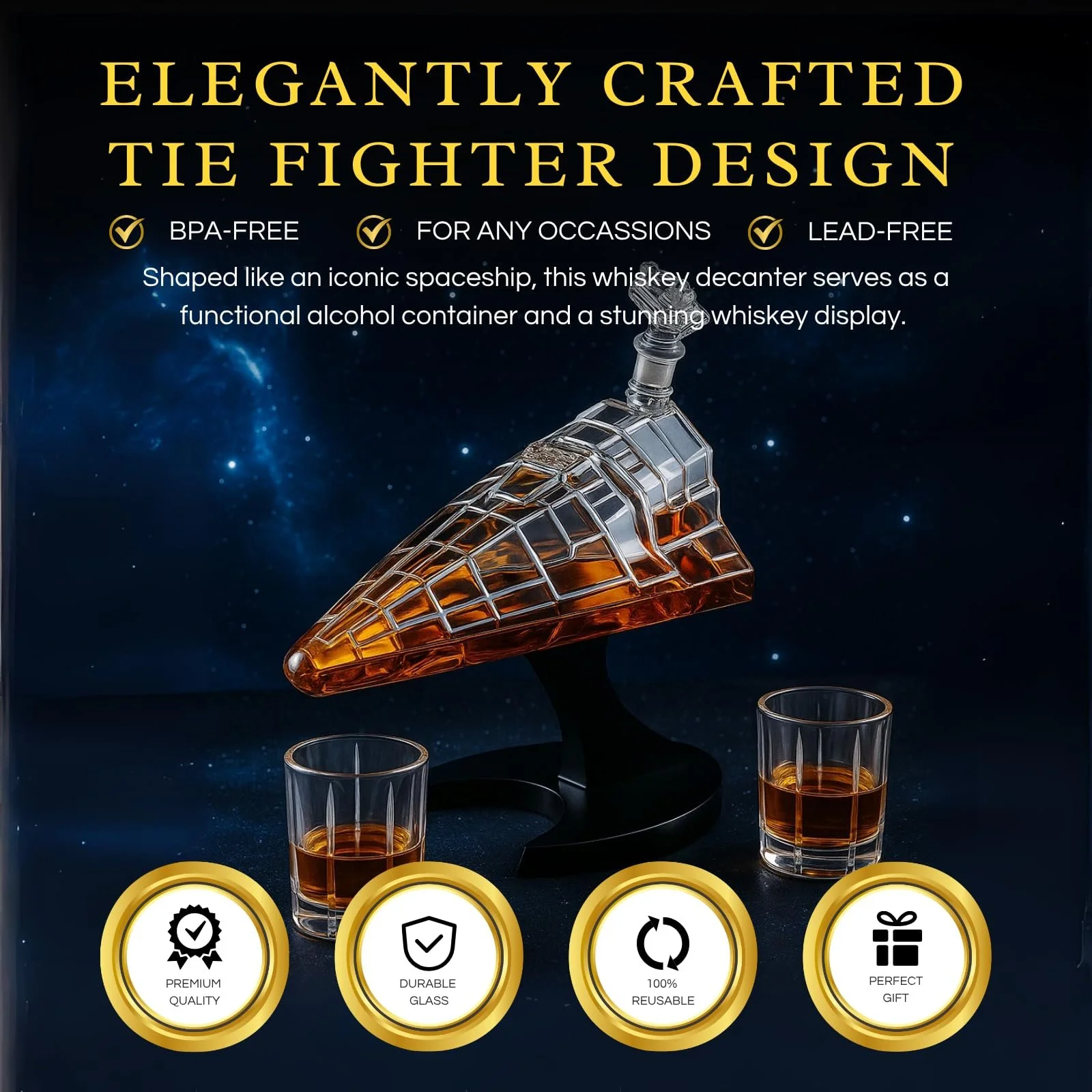 Top detail of Galactic Command Cruiser Decanter Set glass decanter