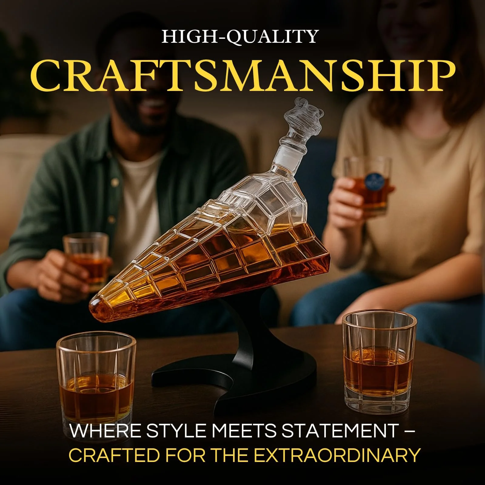 Galactic Command Cruiser Decanter Set | Handmade Glass | 17 Oz