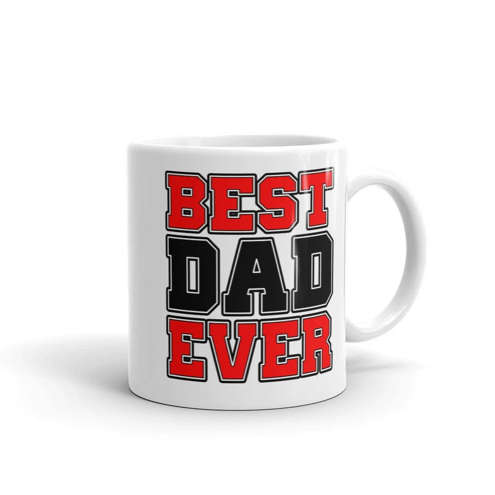 Best Dad Ever ceramic coffee mug with handle on right
