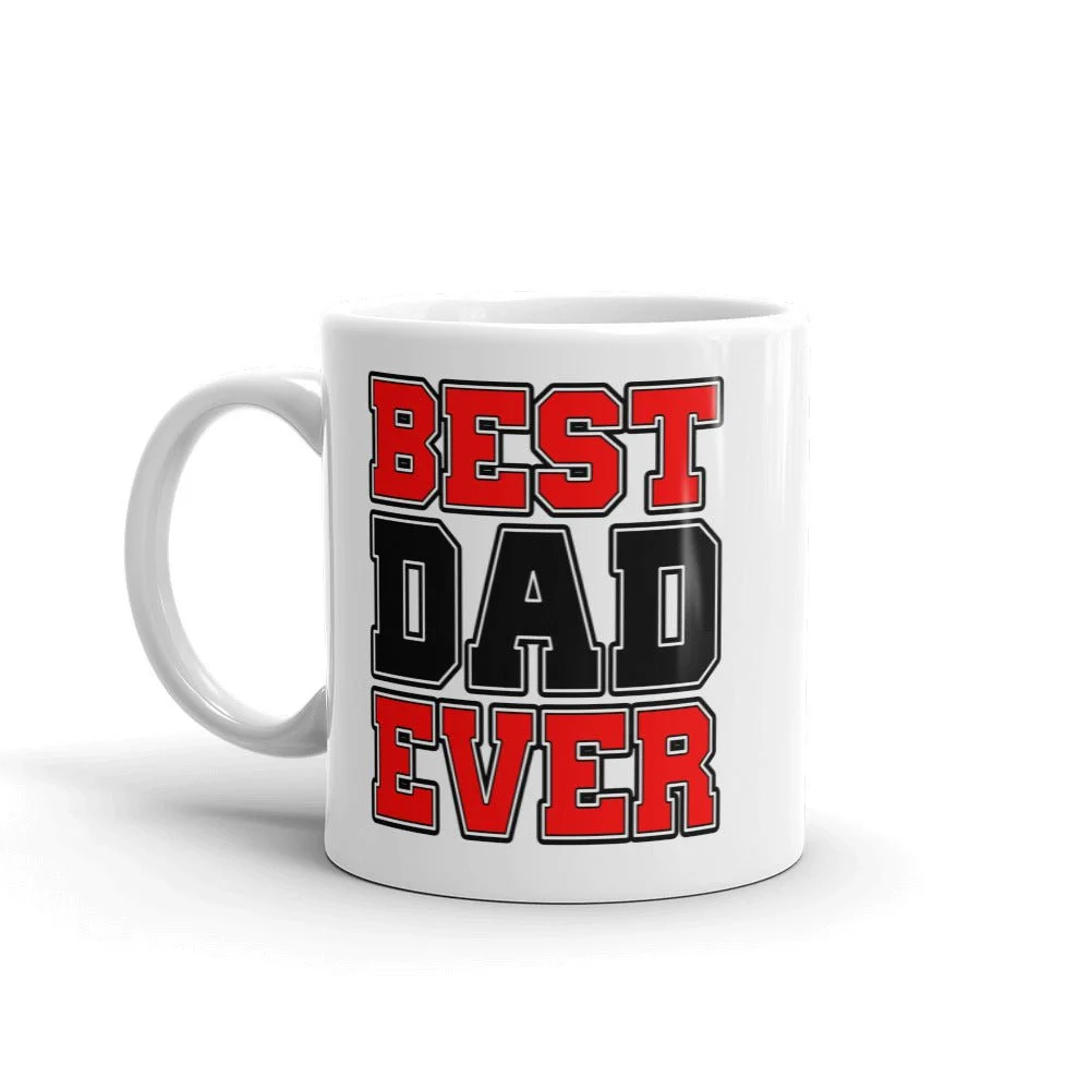 Best Dad Ever ceramic coffee mug with handle on left