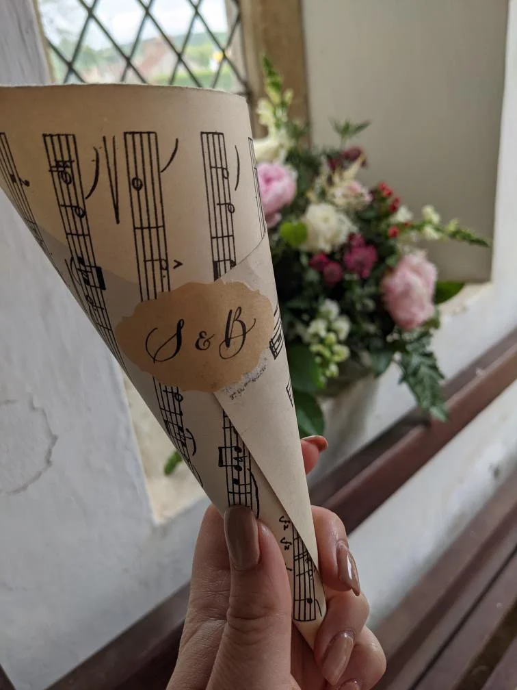 Confetti cone with calligraphy monogram