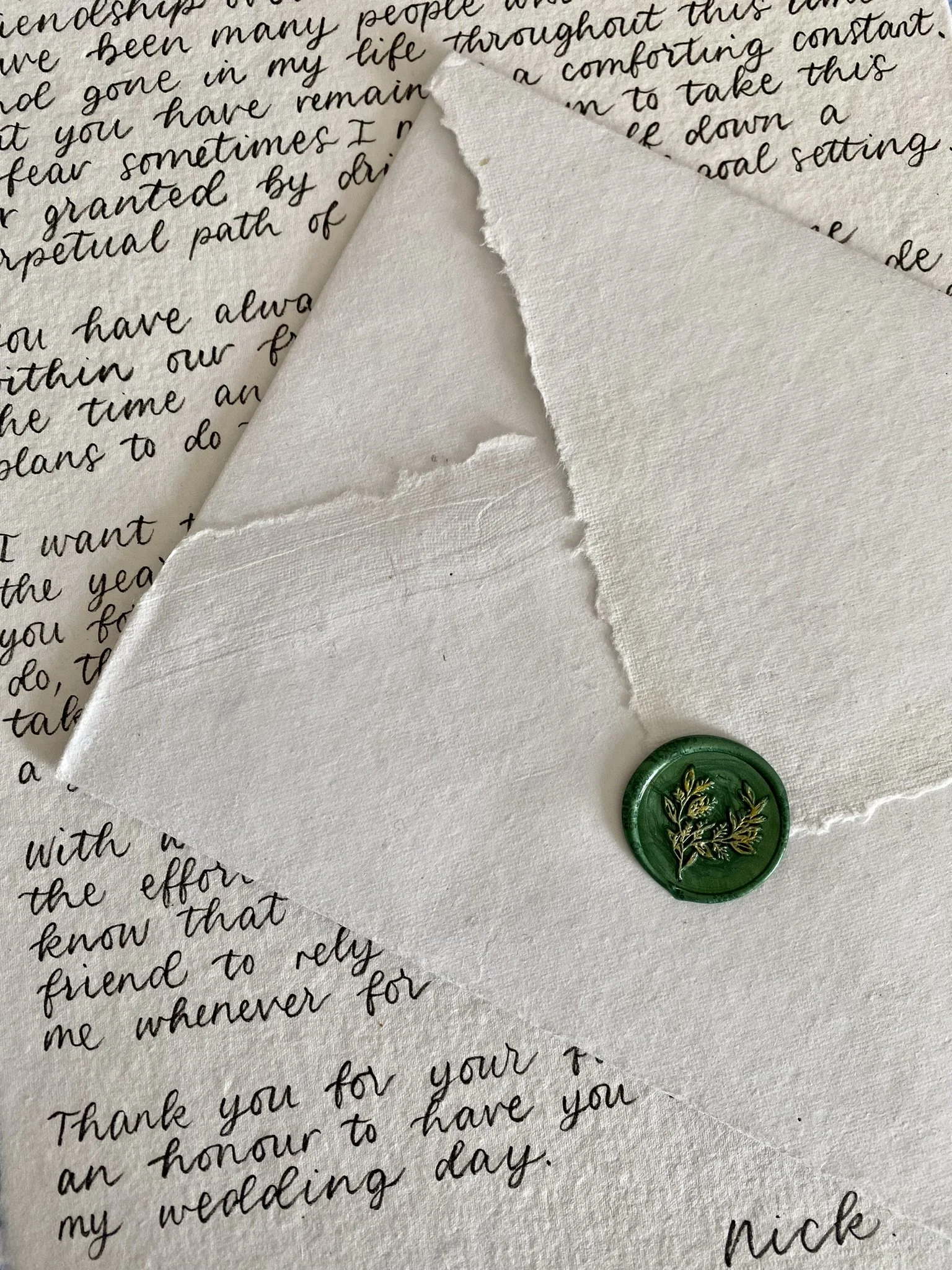 Calligraphy letter with envelope and wax seal