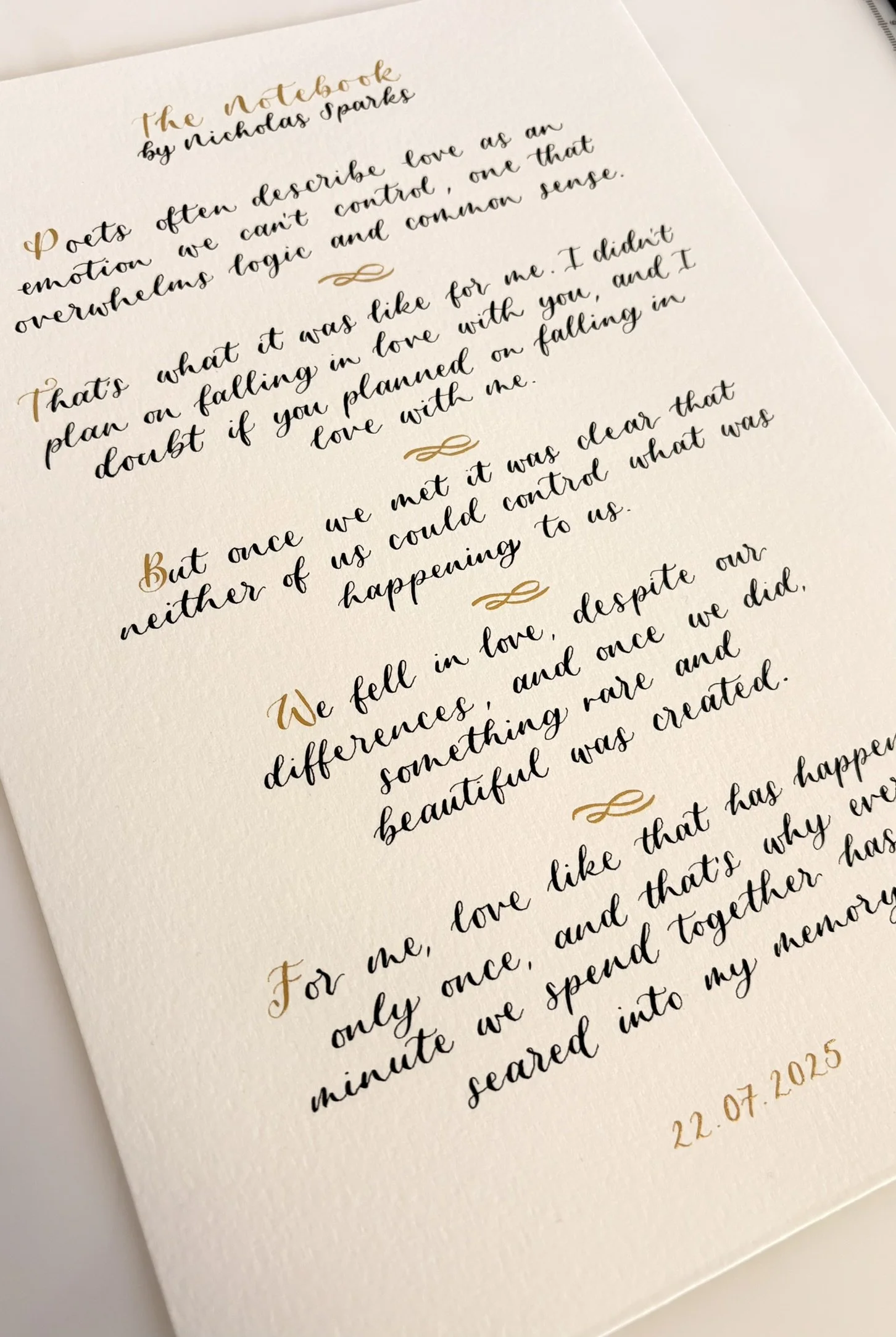 Book extract written in calligraphy