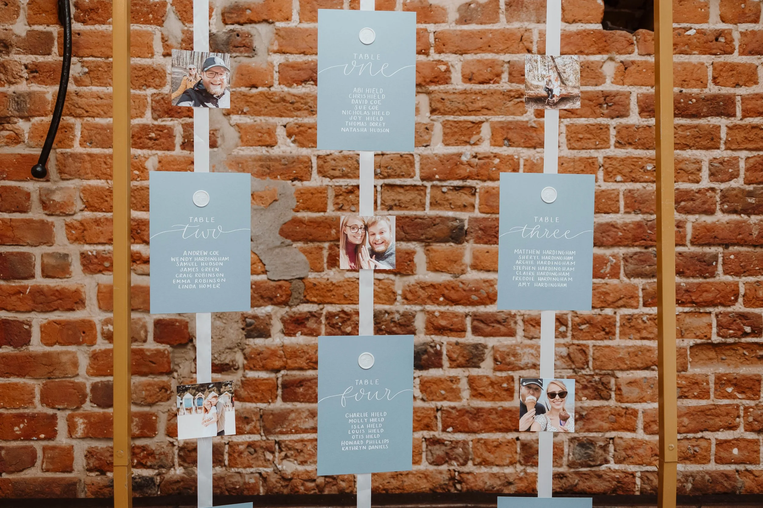 Wedding Table plan with calligraphy and photos