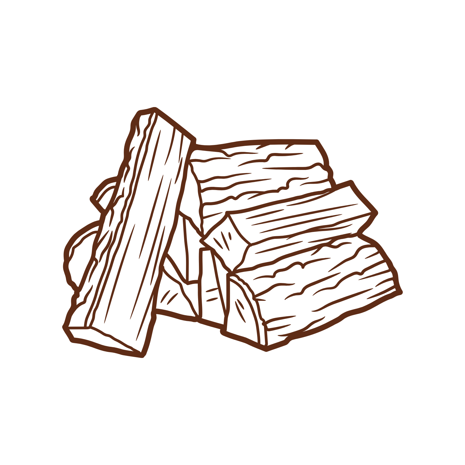 Illustration of stacked firewood logs, depicted with brown outlines on a black background.