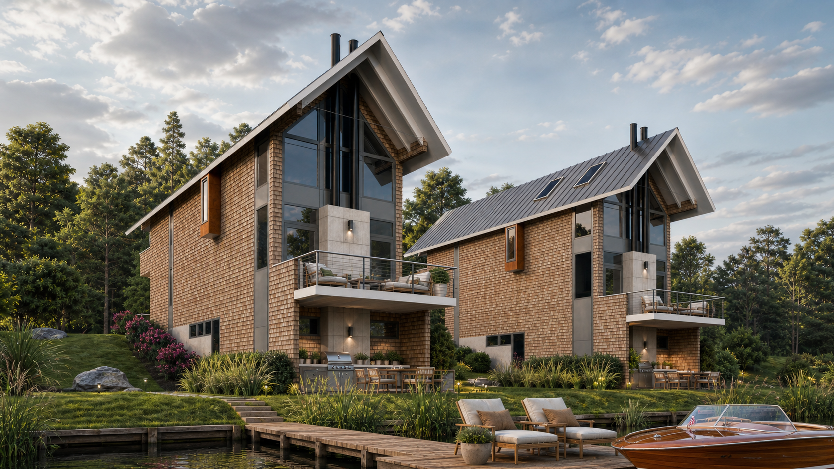 Futch Creek waterfront home rendering in Wilmington, NC by LAT 34 Architecture with modern coastal design and luxury landscaping.