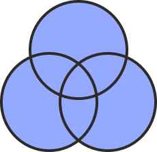 Three overlapping blue circles with black outlines against a white background.