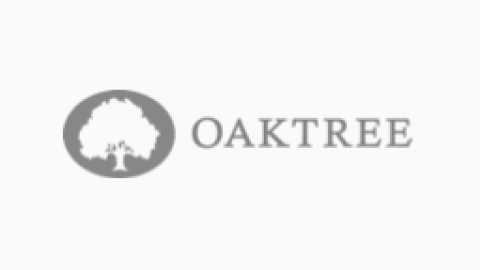 Oaktree logo with a tree inside a gray circle