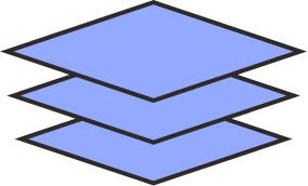 Three stacked blue rectangular layers with black borders.