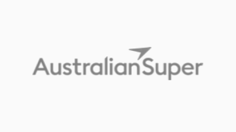 Australian Super logo with text and a small stylized arrow or paper plane symbol.