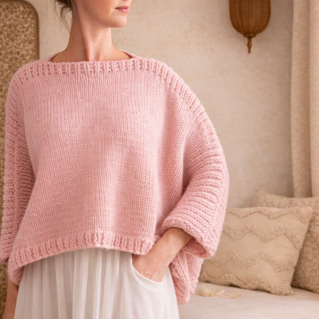 Easy Oversized Poncho Knitting Pattern PDF, Beginner Knit Sweater (Instant Download)