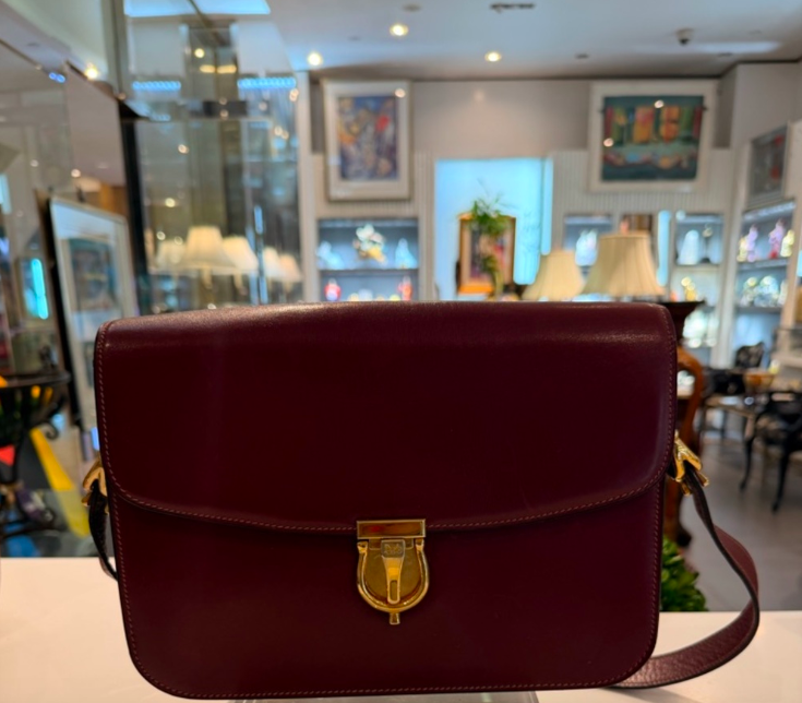 Authentic Vintage Celine Burgundy Leather Crossbody Bag