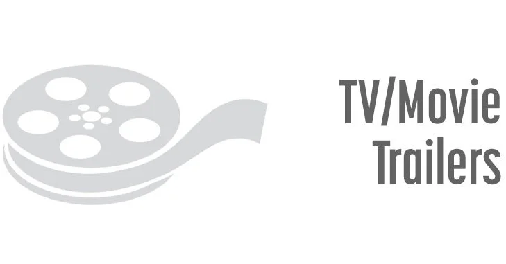 Gray logo of a film reel with the words 'TV/Movie Trailers voiceover demo' to the right.