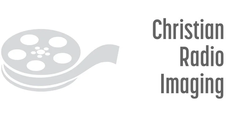 Logo featuring a film reel icon and the text 'Christian Radio Imaging voiceover talent' in bold font.
