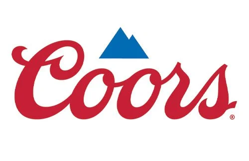 The Coors logo featuring the brand name in red script with a blue mountain peak above it.