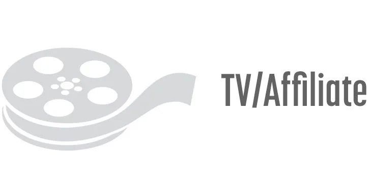 Graphic of a film reel next to the words "TV/Affiliate voiceover demo"