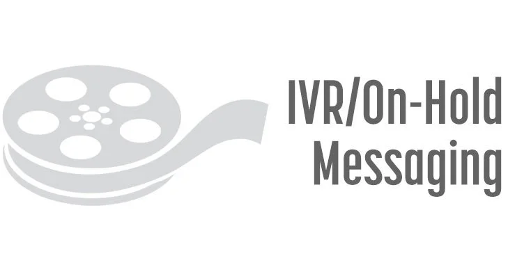 Graphic of a film reel and text reading "IVR/On-Hold Messaging voiceover demo".