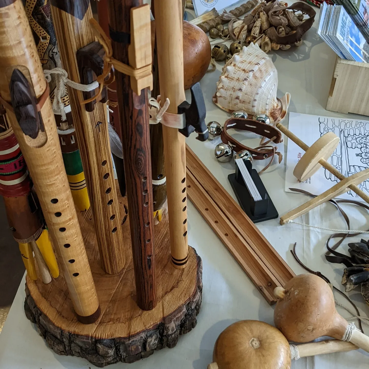 Display of indigenous instruments and tools for hands-on activity.