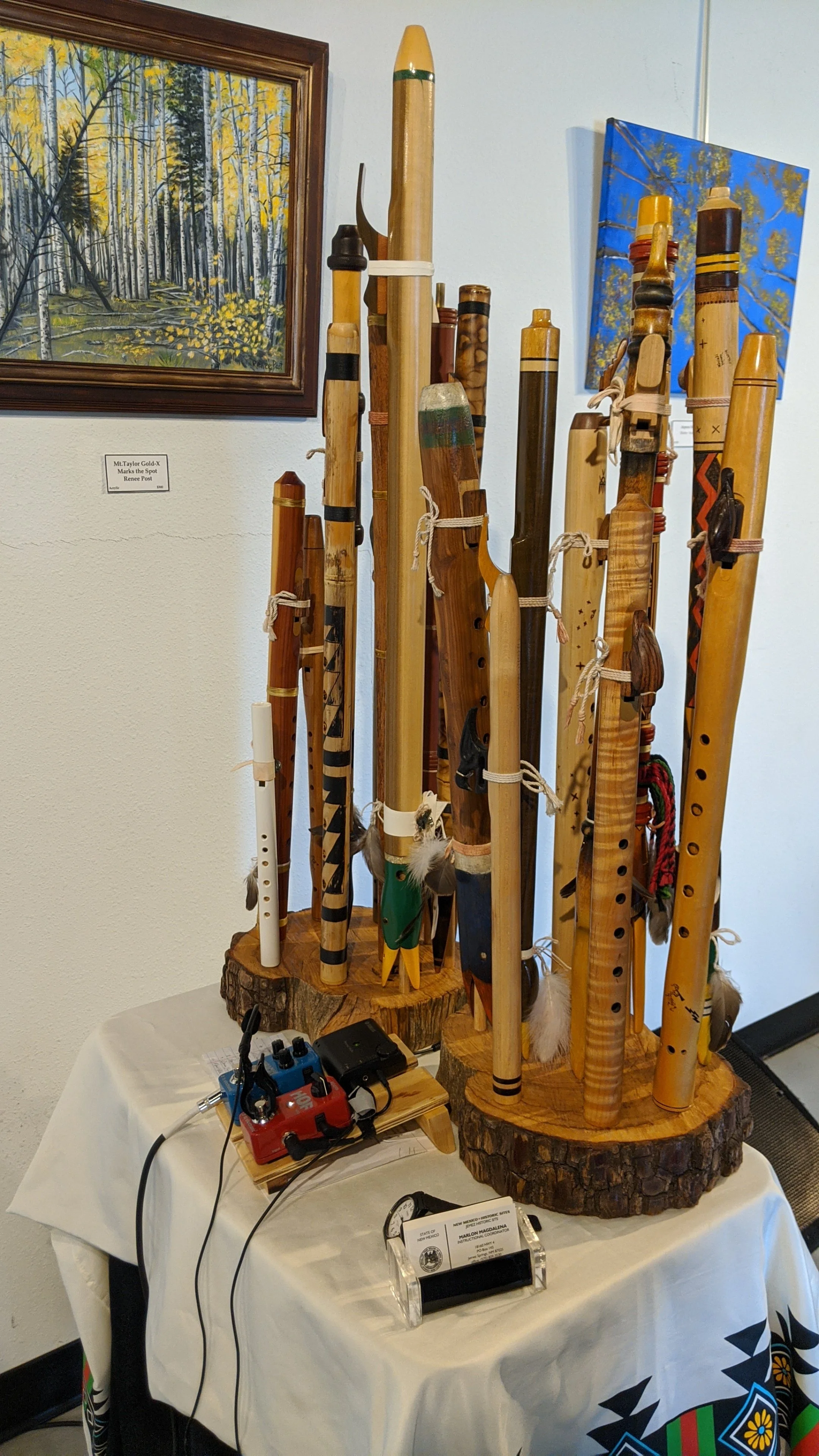 Flute display at a private gallery performance in Grants, NM 2019.