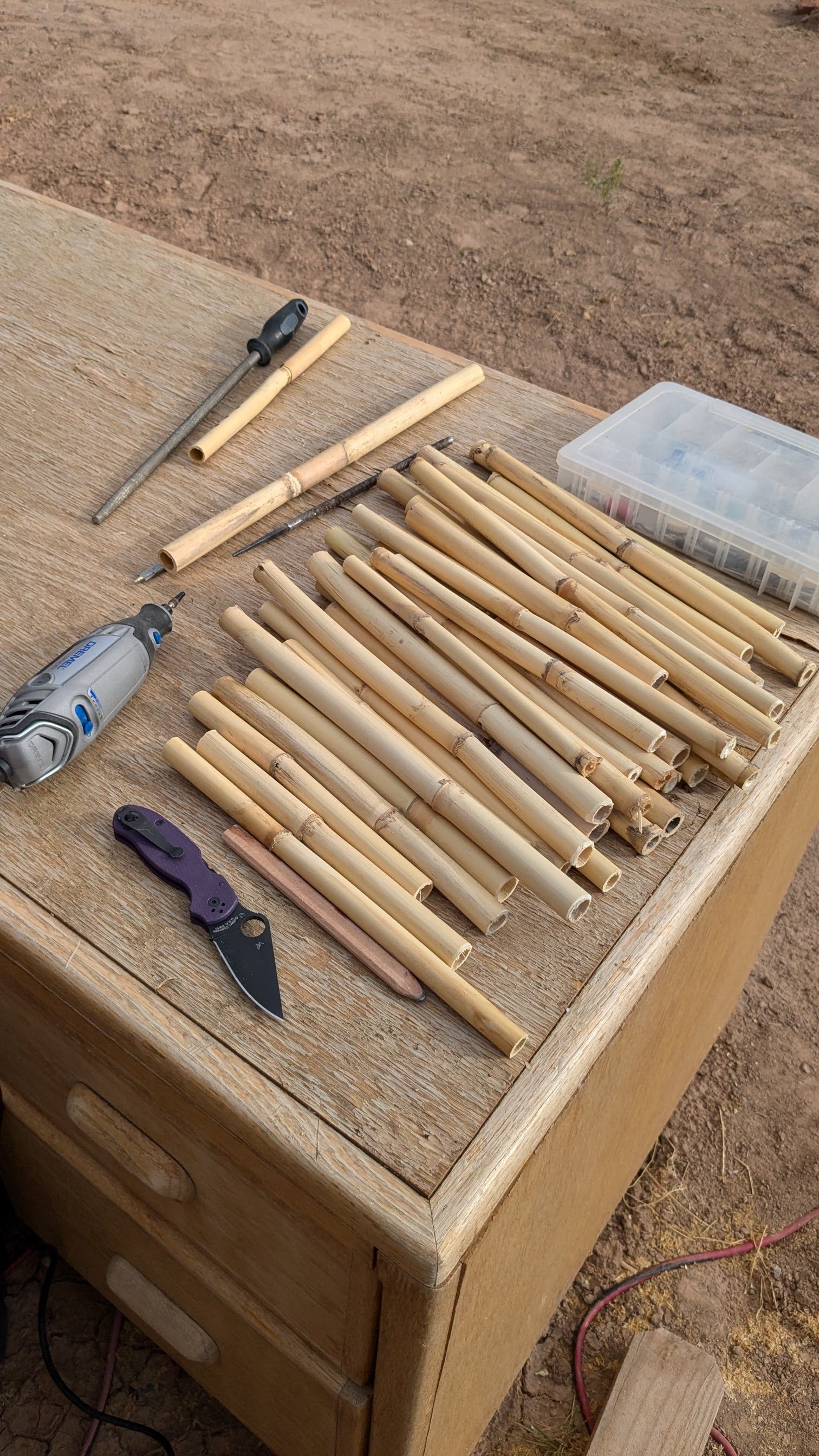 Multiple flutes in progress on table
