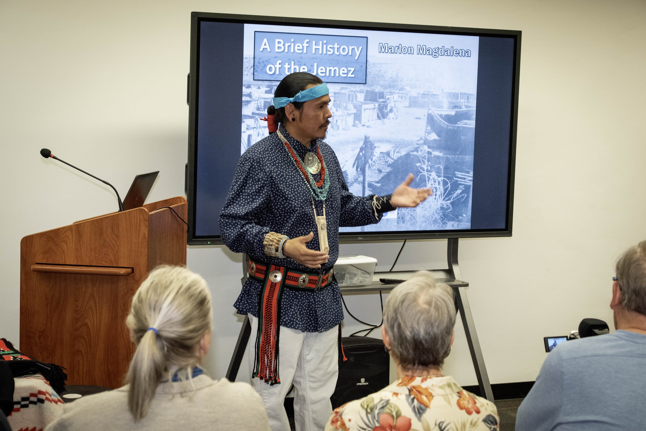 Marlon giving a presentation about Jemez History at a public library