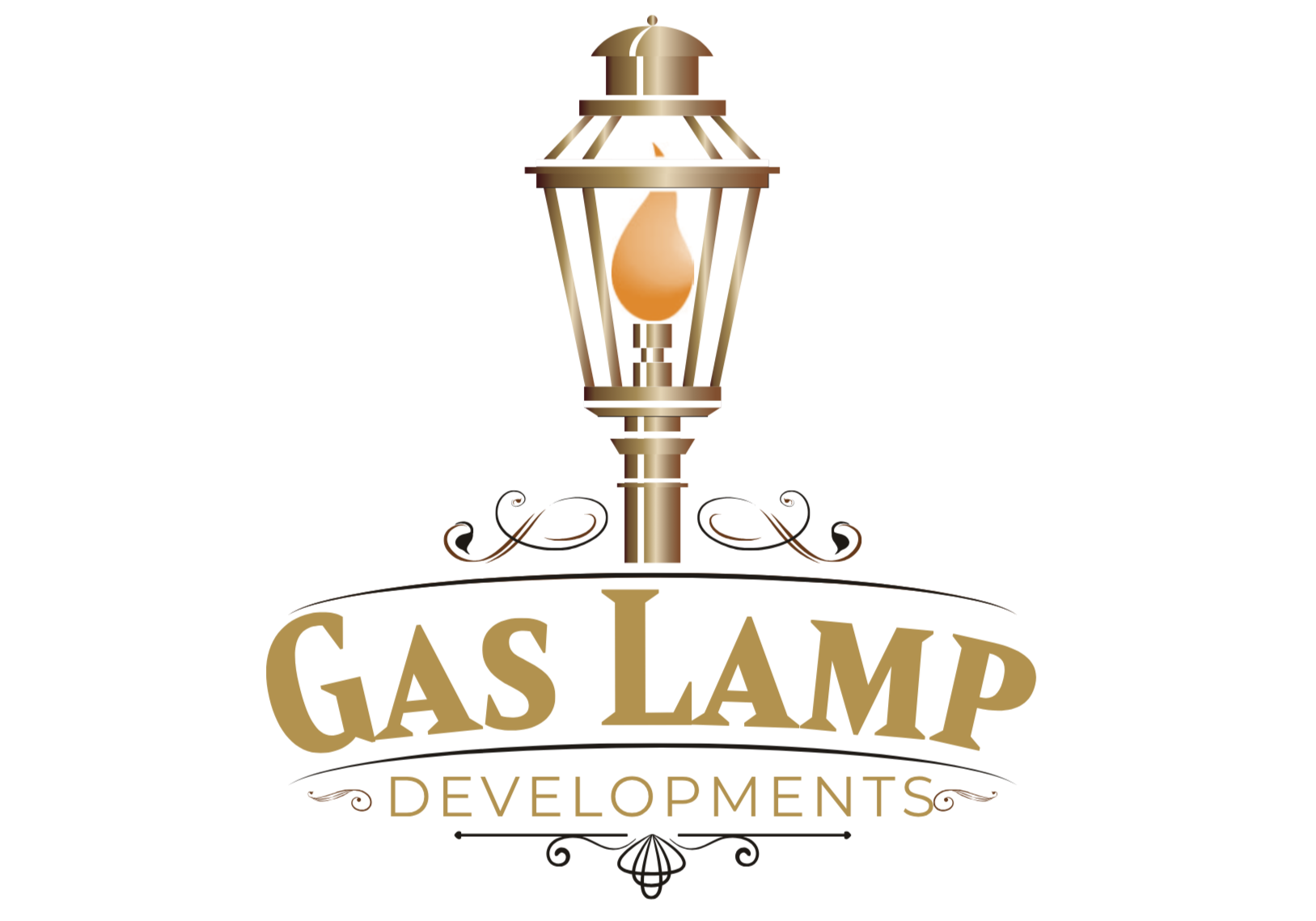 A logo featuring a vintage Victorian-style lamp post with a lit light bulb, along with the text 'GAS LAMP' above and 'DEVELOPMENTS' below it.