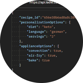 A screenshot of Ladle's intelligent cooking APIs