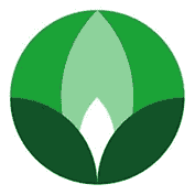 Green leaf icon with layered segments in a circular eco-friendly design