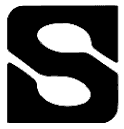 Black and white logo with stylized letter S formed by two spoons