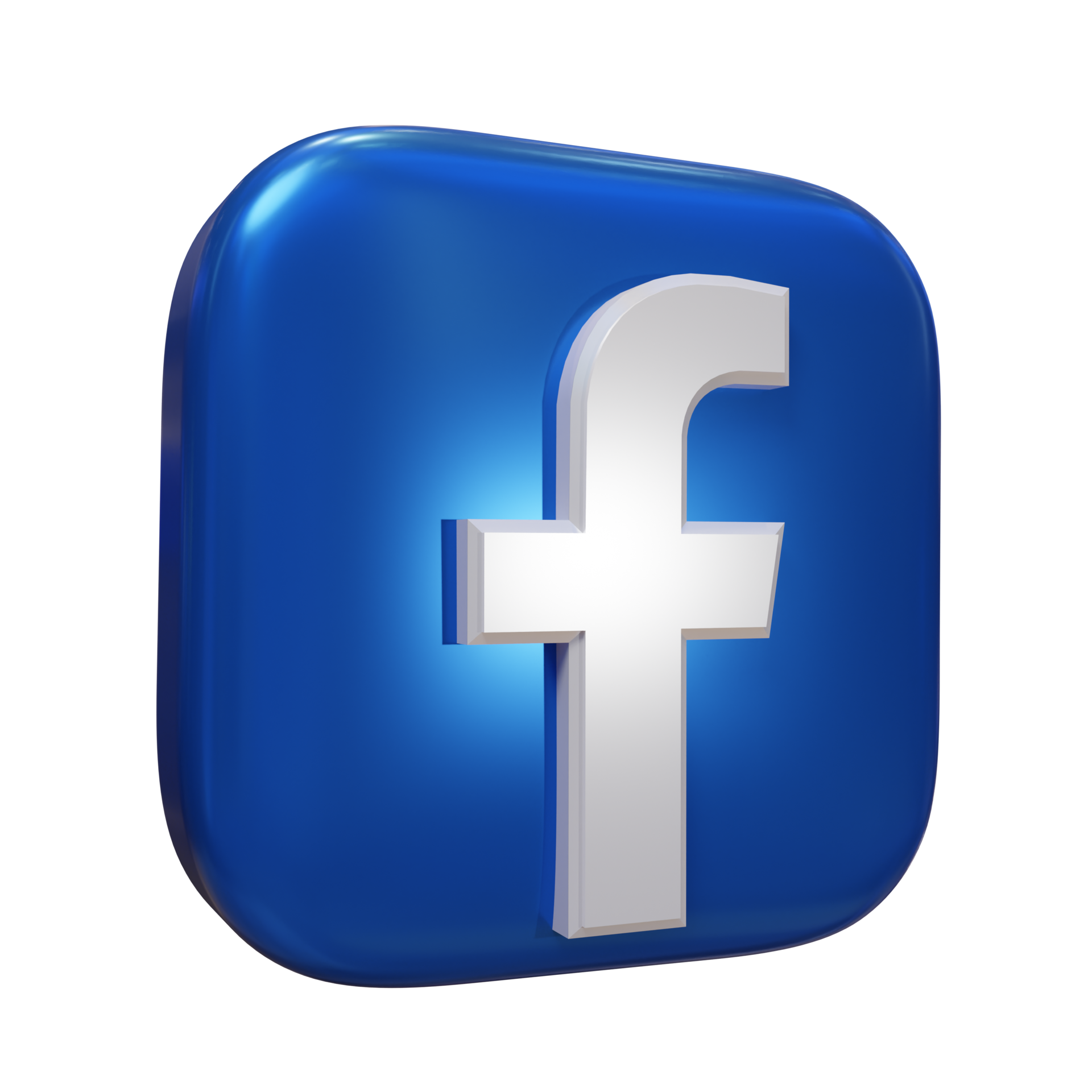 Facebook logo in blue and white with a glossy finish and 3D effect.