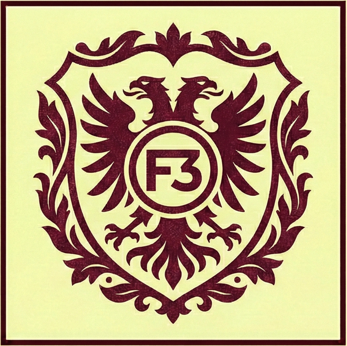 A crest with a double-headed eagle and the letter F3 in the center.