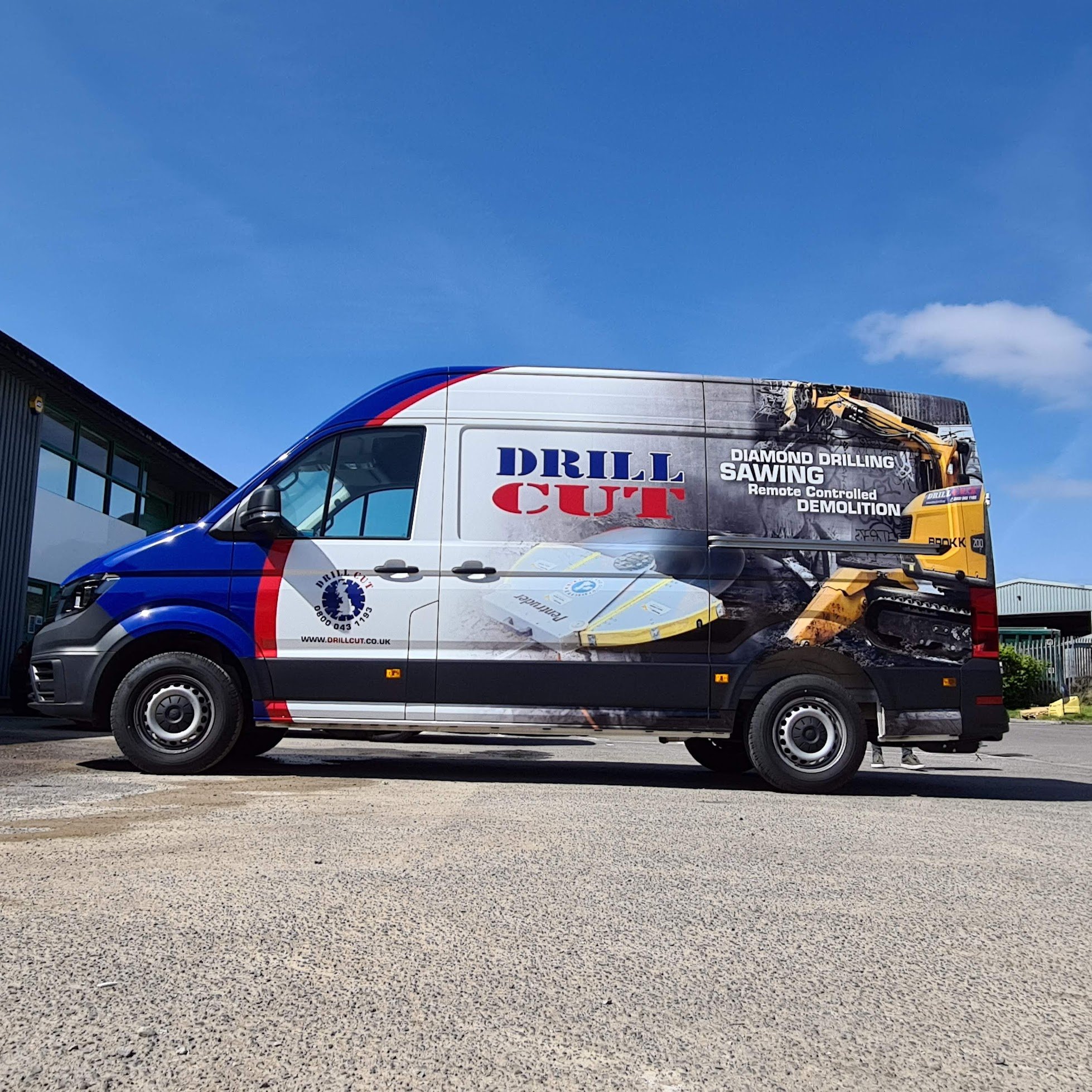 VW Crafter van wrap digitally printed in a custom design for Drill Cut diamond drilling and sawing company